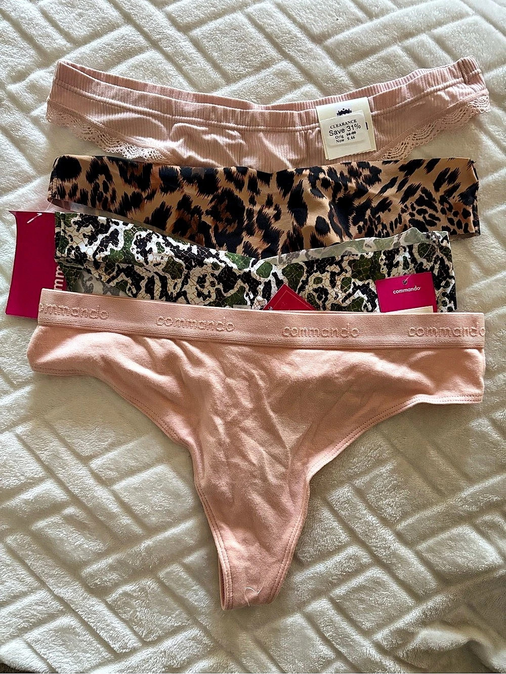 Commando Classic Print Thong Set Pink & Brown Small (Set of 4)